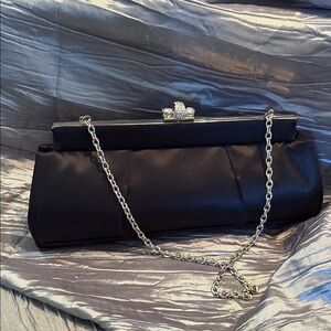 Vintage Elegant Black Clutch with Silver Chain